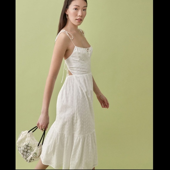 NWOT Reformation White Heaven Ruffle Midi Dress - Picture 5 of 13